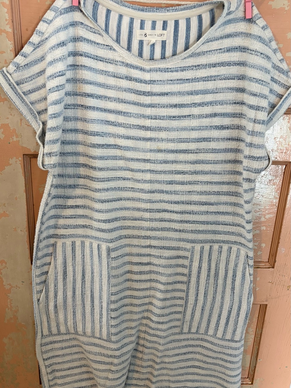 LOFT Cream & Blue Striped Knit Tunic Top